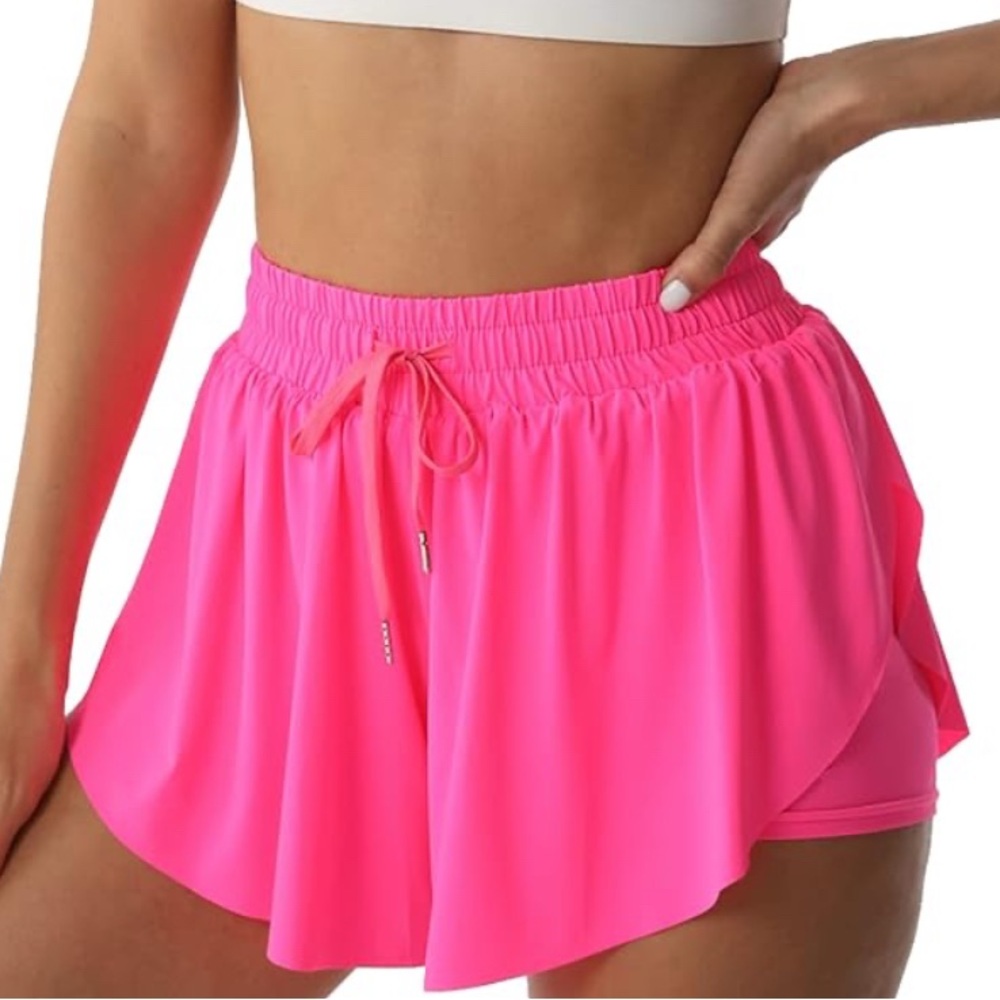 2 in 1 Flowy🩷 Running Shorts - Gym Yoga Athletic Neon Pink Super Soft Size S